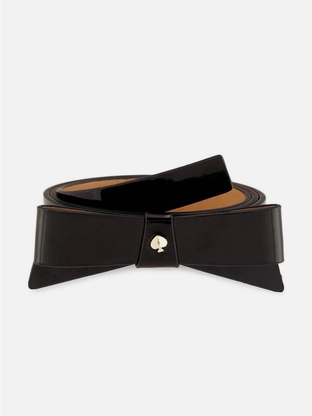 Kate Spade Black Leather Bow Belt with Gold Spade Accent